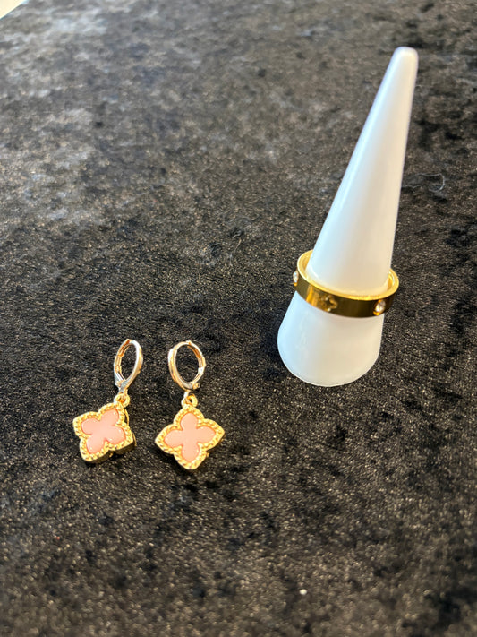 Pretty in Pink & Gold ✨ Statement Earrings + Screw Band Ring Set