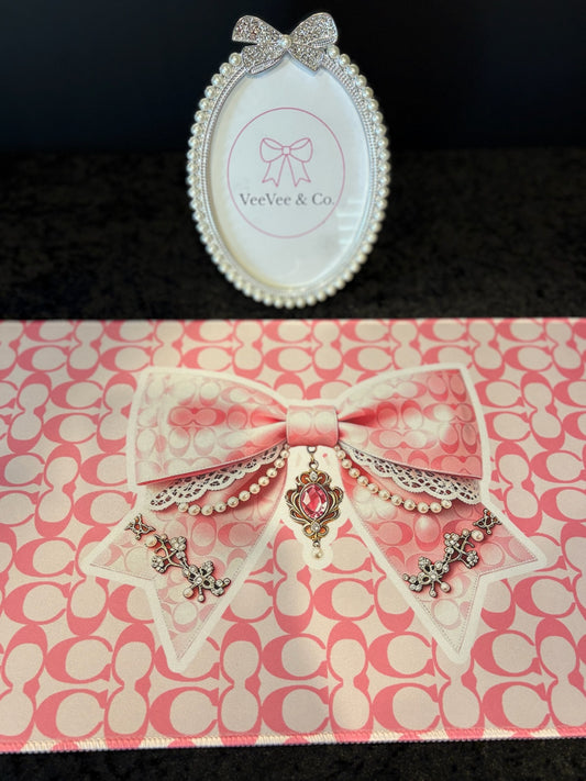 Pretty in Pink Desk Mat ✧ Bow & Logo Workspace Pad