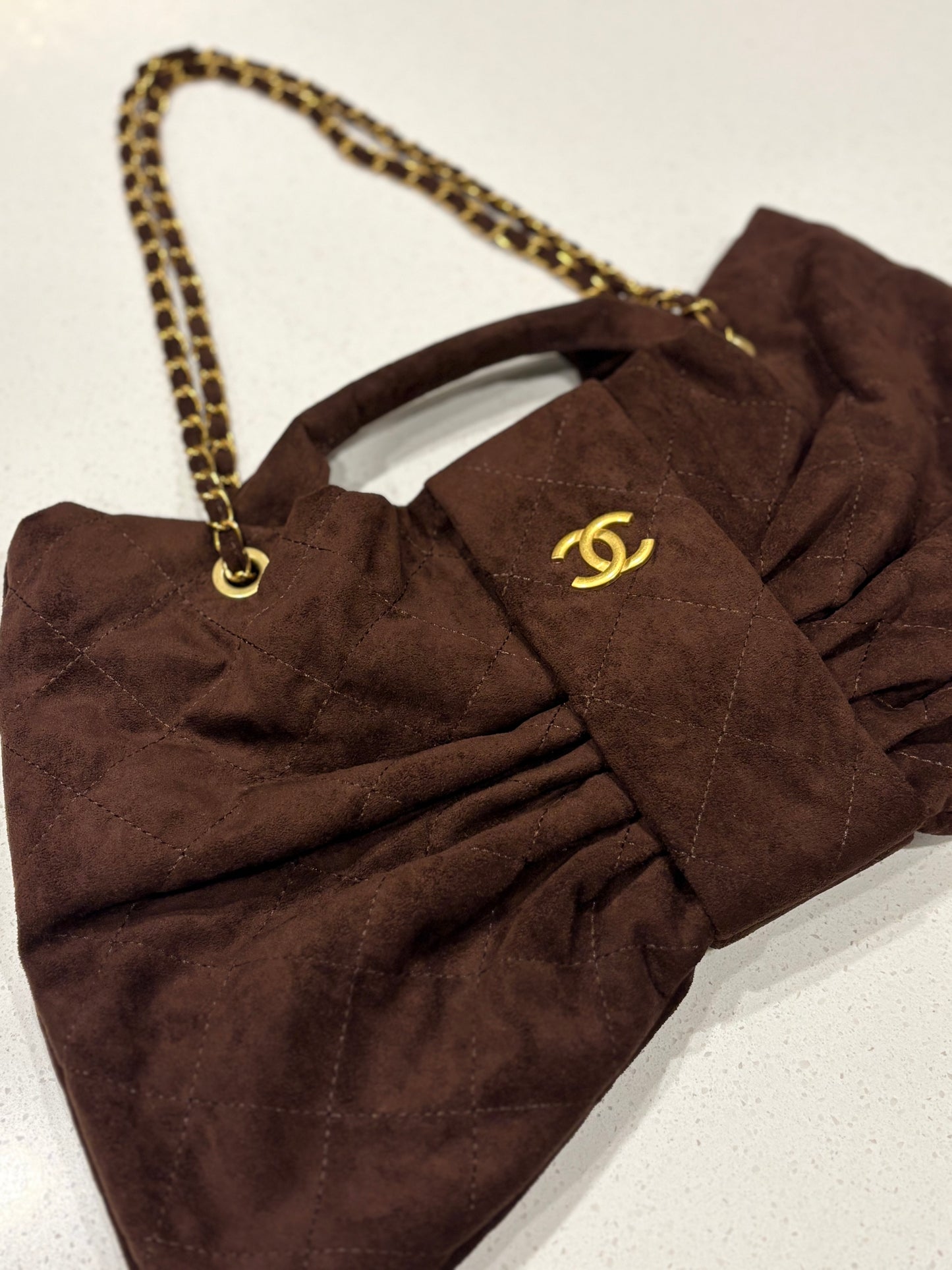 Golden Touch Chocolate Velvet Bow Purse