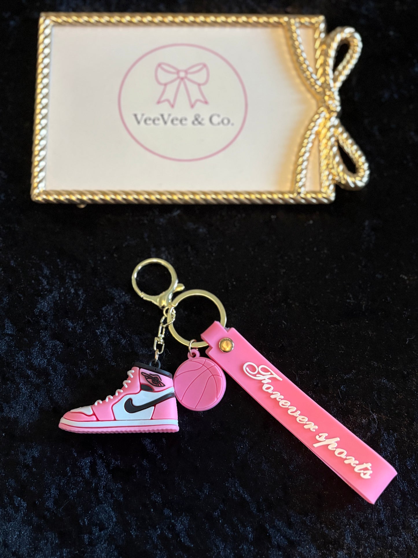 Hot Pink High-Top Keychain w/ Basketball Charm & Matching Wristlet