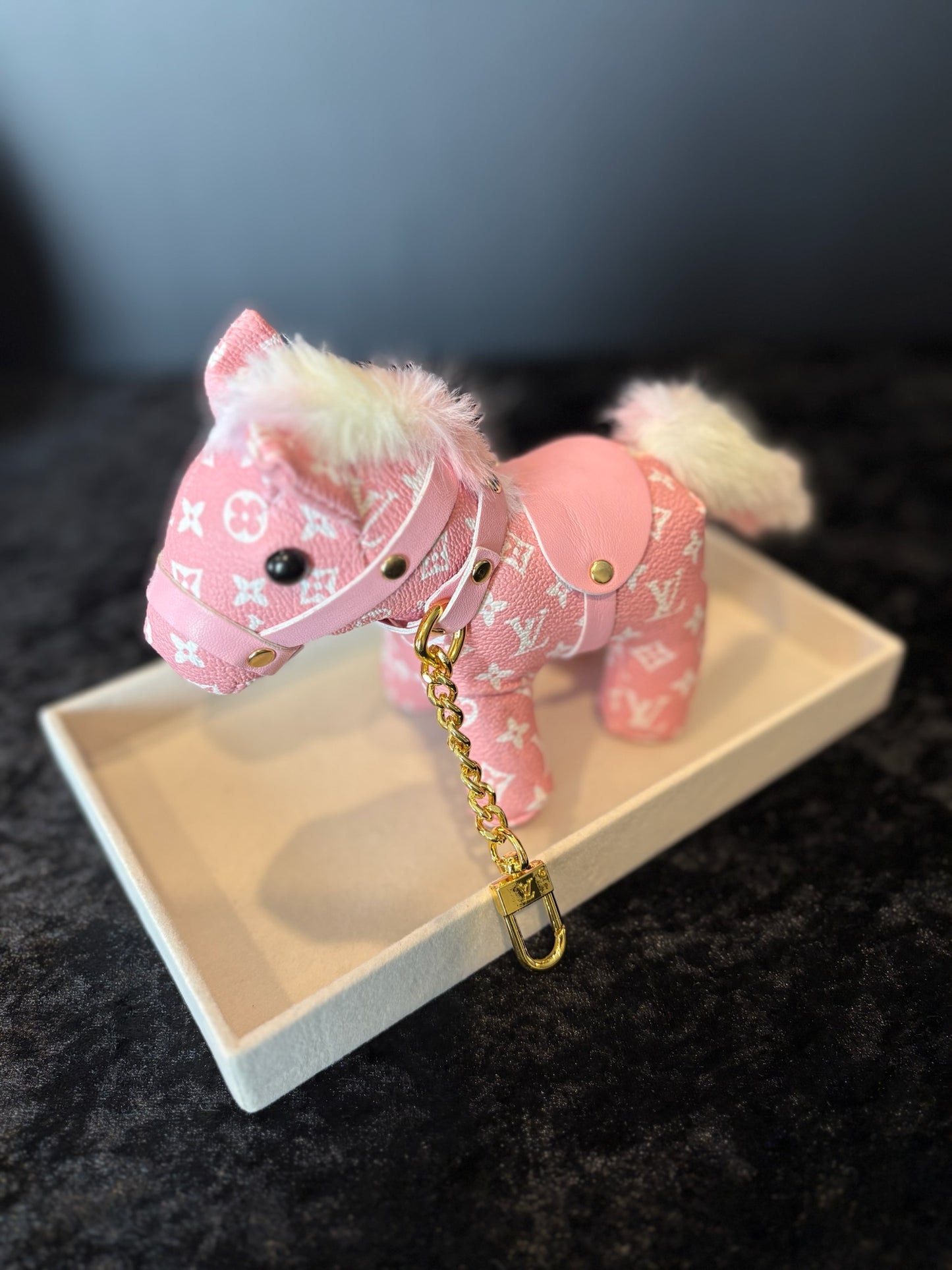 Saddle Sweet Charm β Pink Monogram Horse Keychain