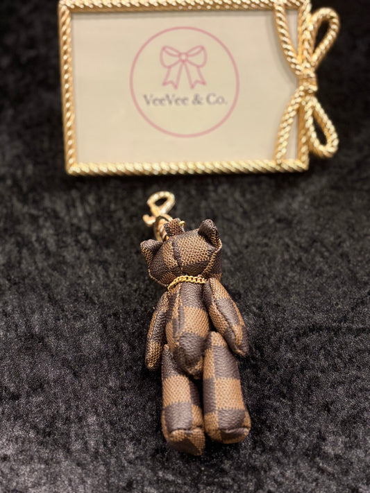 Golden Chain Checkered Bear Keychain