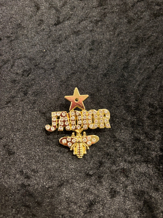 Golden Luxe Script Rhinestone Statement Brooch