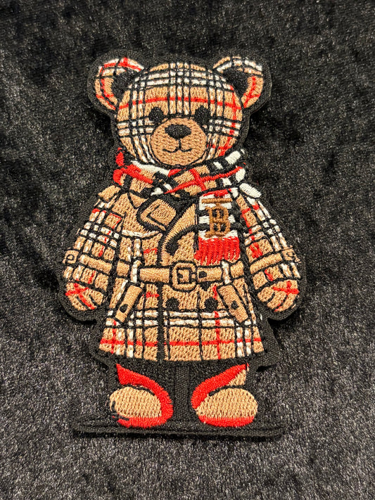 Plaid Jacket Teddy Bear Iron-On Patch