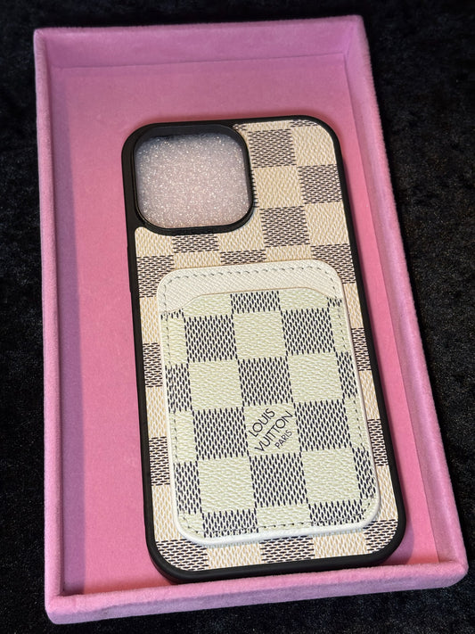 π€β¨ Checkered Monogram Phone Case | iPhone 16 Pro Max + Card Holder