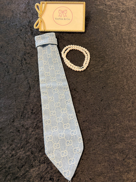 Statement Denim Tie – Luxe Embossed Design