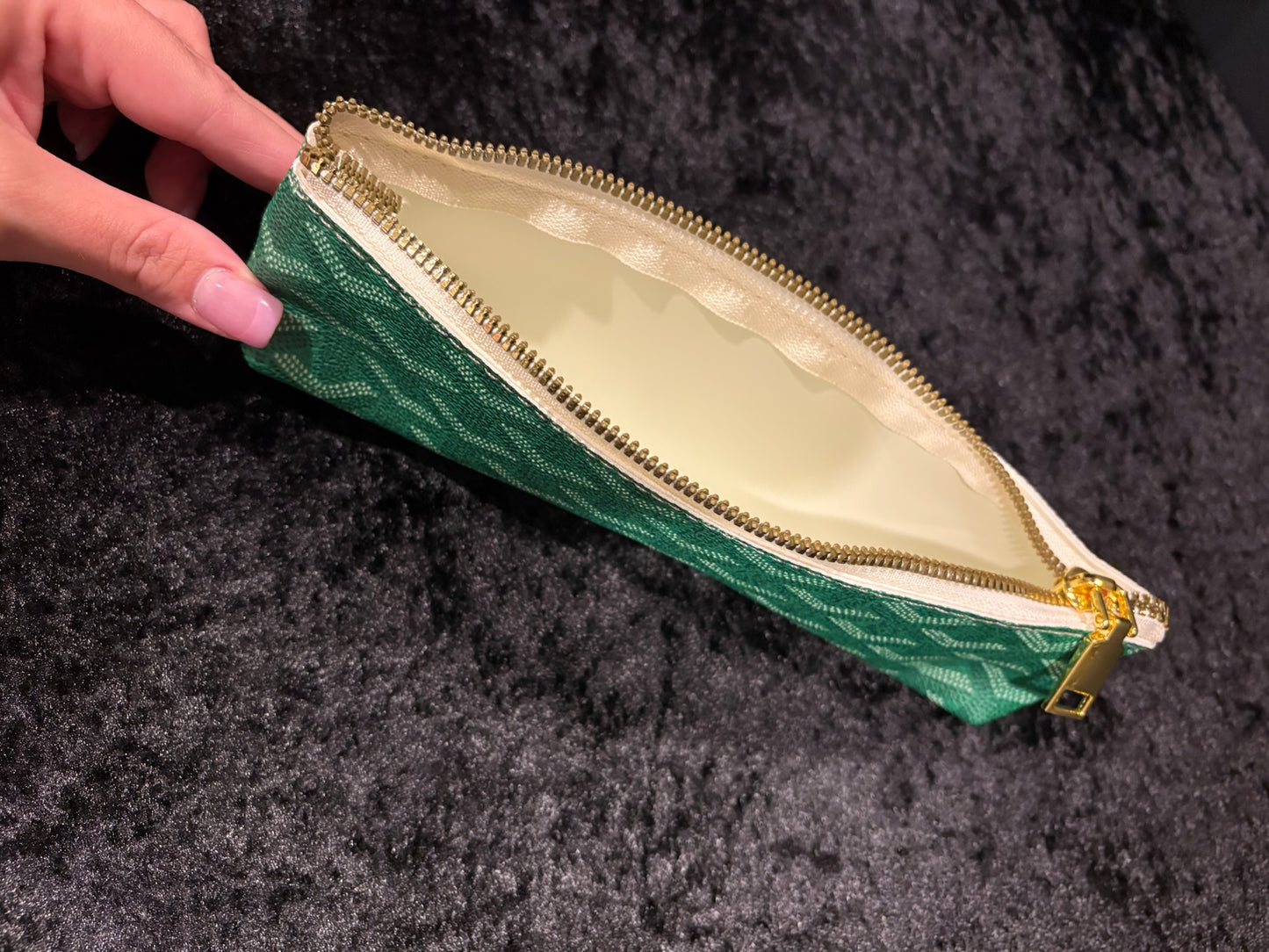 πβ¨ Green Luxe Pencil Pouch | Gold Hardware Cutie