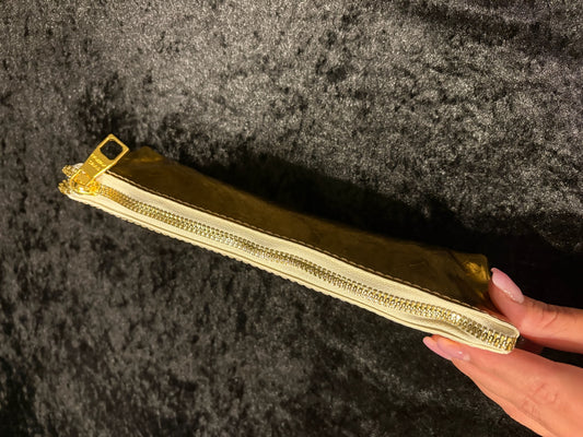 β¨π Golden Glam Pencil Pouch | Metallic Monogram Cutie