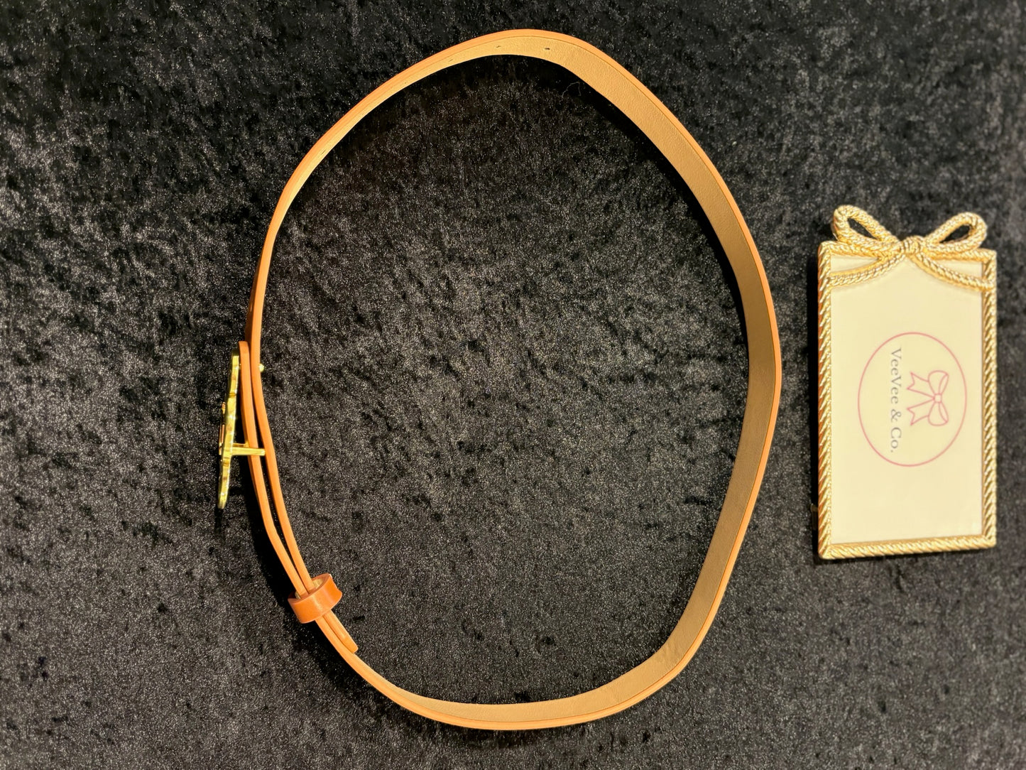 Chestnut Luxe Icon Belt β Slim Monogram-Inspired Gold Buckle