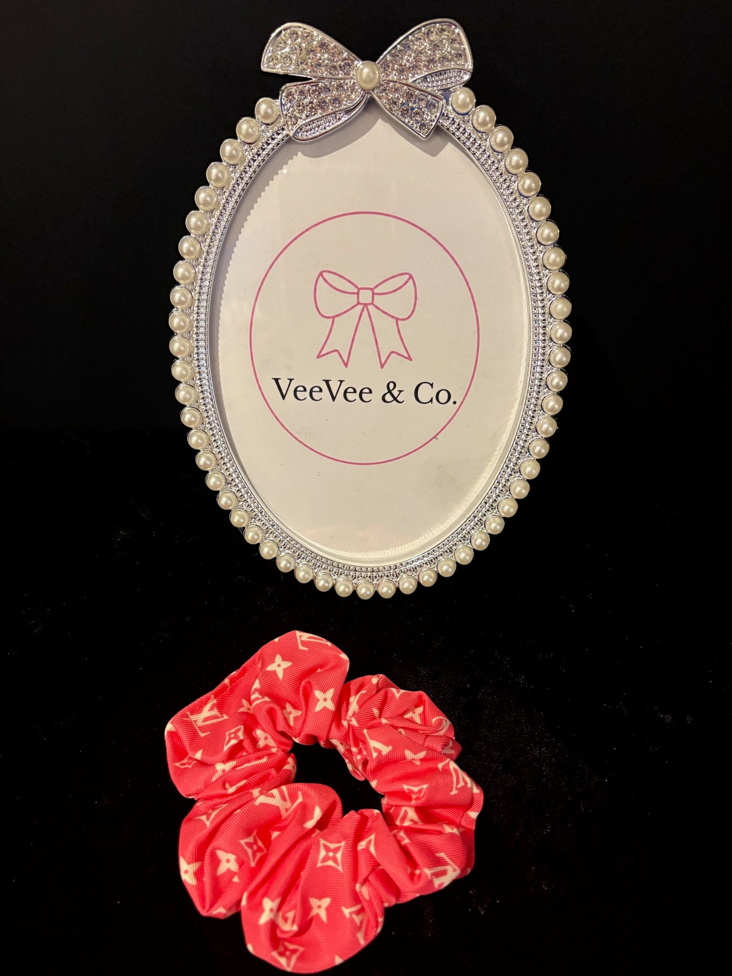 Coral Pop Monogram Scrunchie