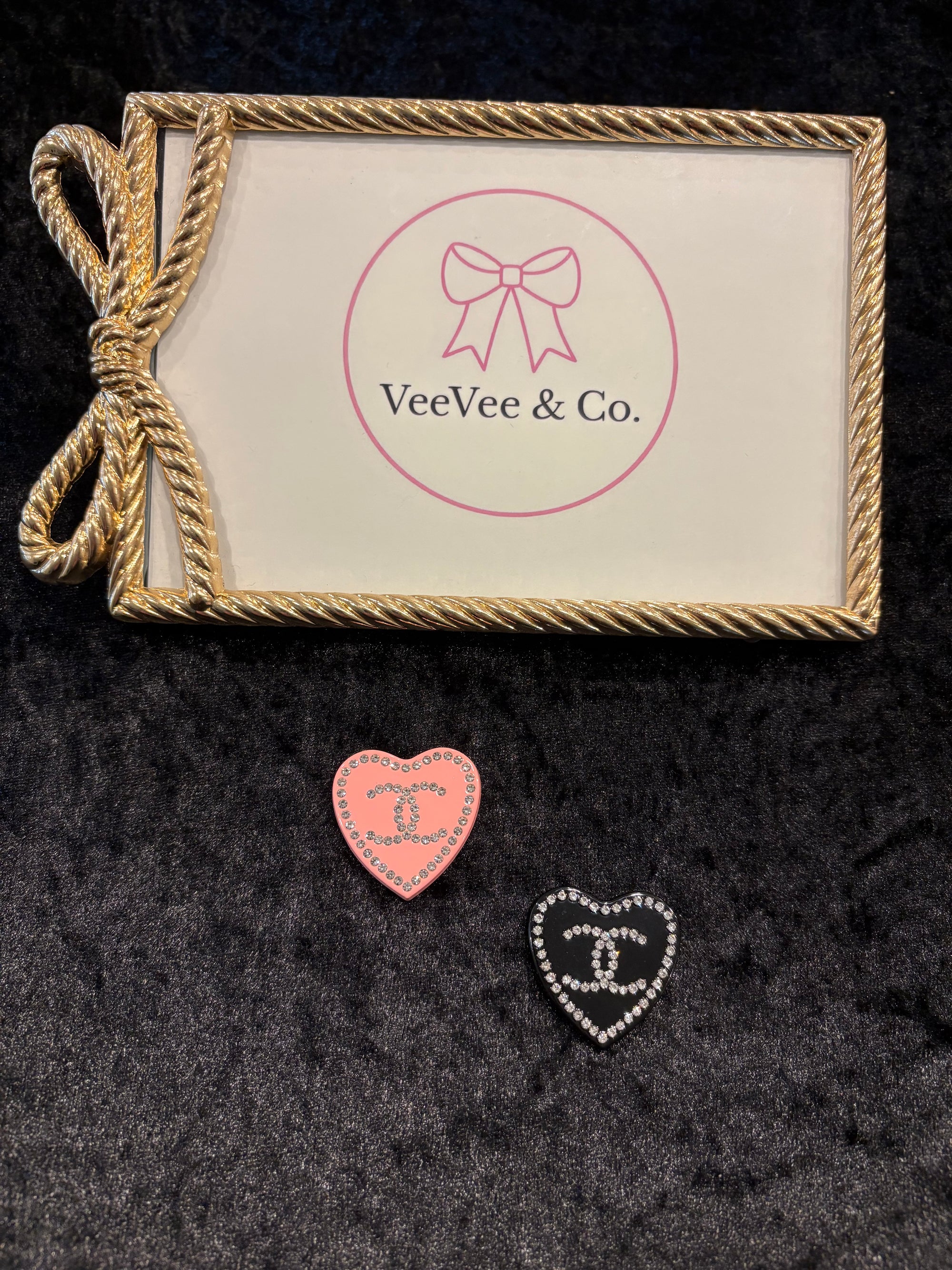 Pink & Noir Rhinestone Heart Charm Duo (2pcs)