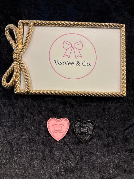 Pink & Noir Rhinestone Heart Charm Duo (2pcs)