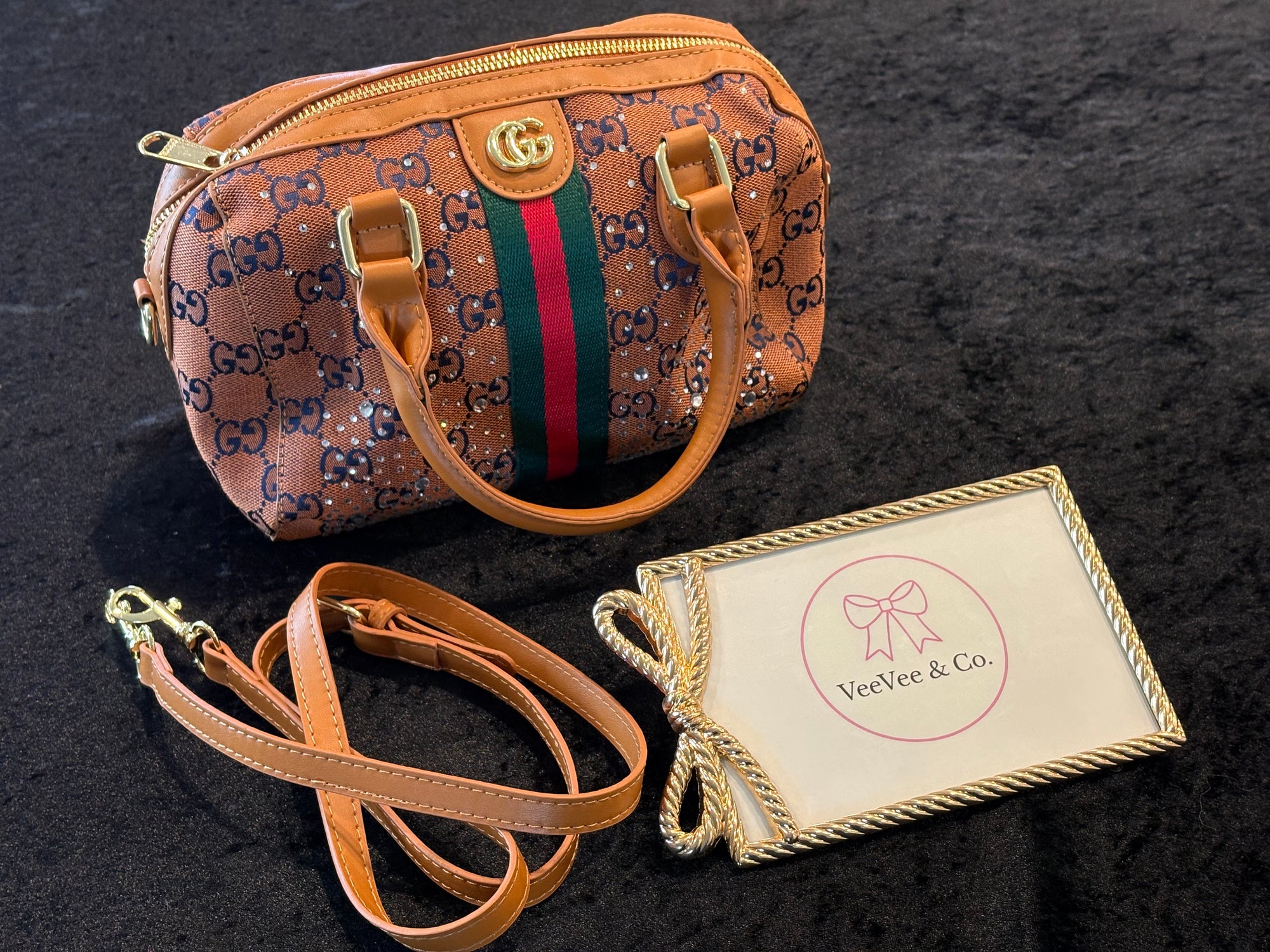 Golden Caramel Rhinestone Glam Bag