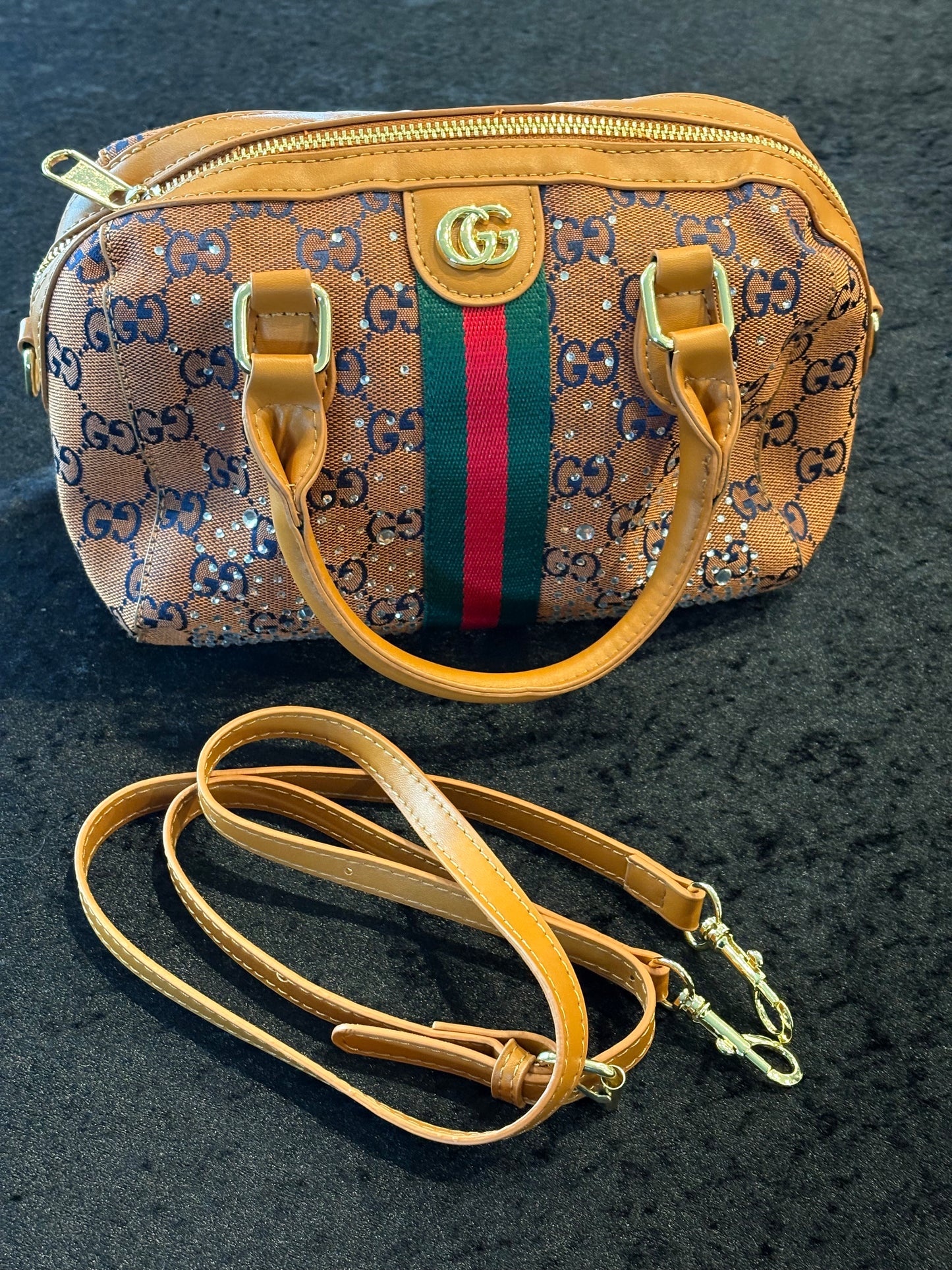 Golden Caramel Rhinestone Glam Bag