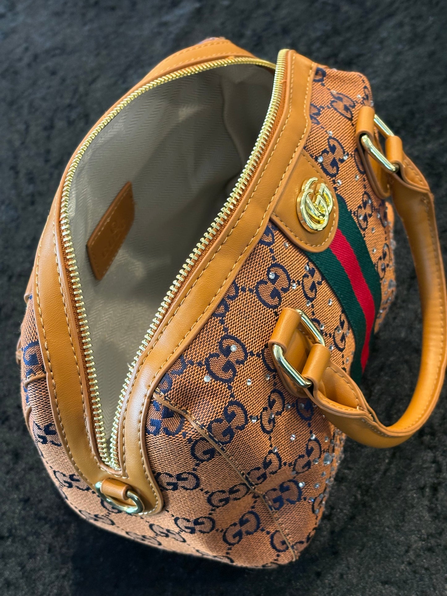 Golden Caramel Rhinestone Glam Bag