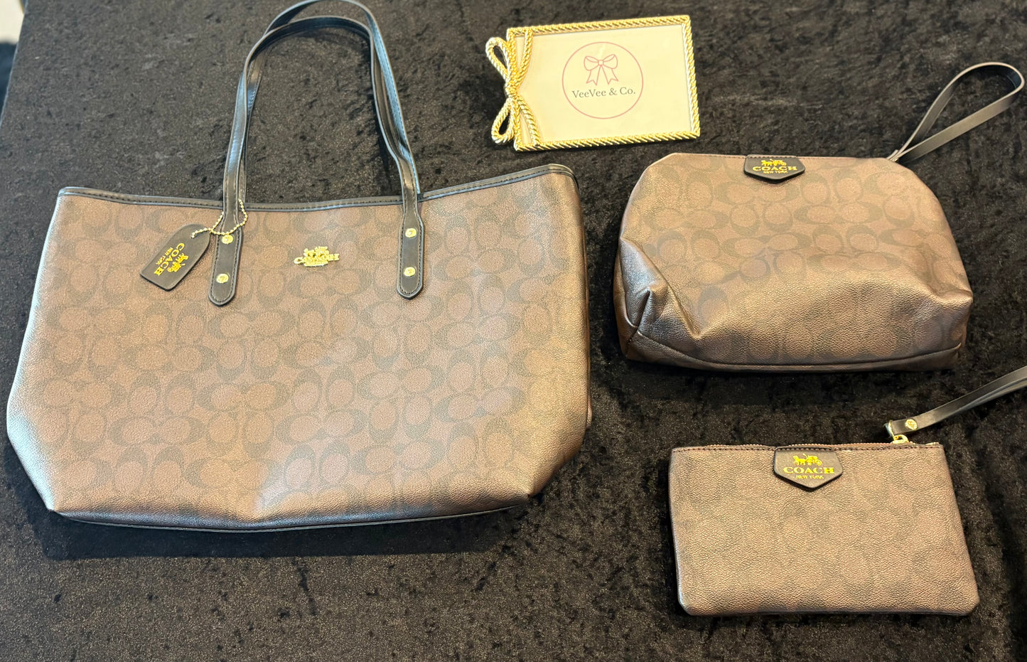 Luxe Trio Travel Set – Brown Monogram Tote, Pouch & Wristlet