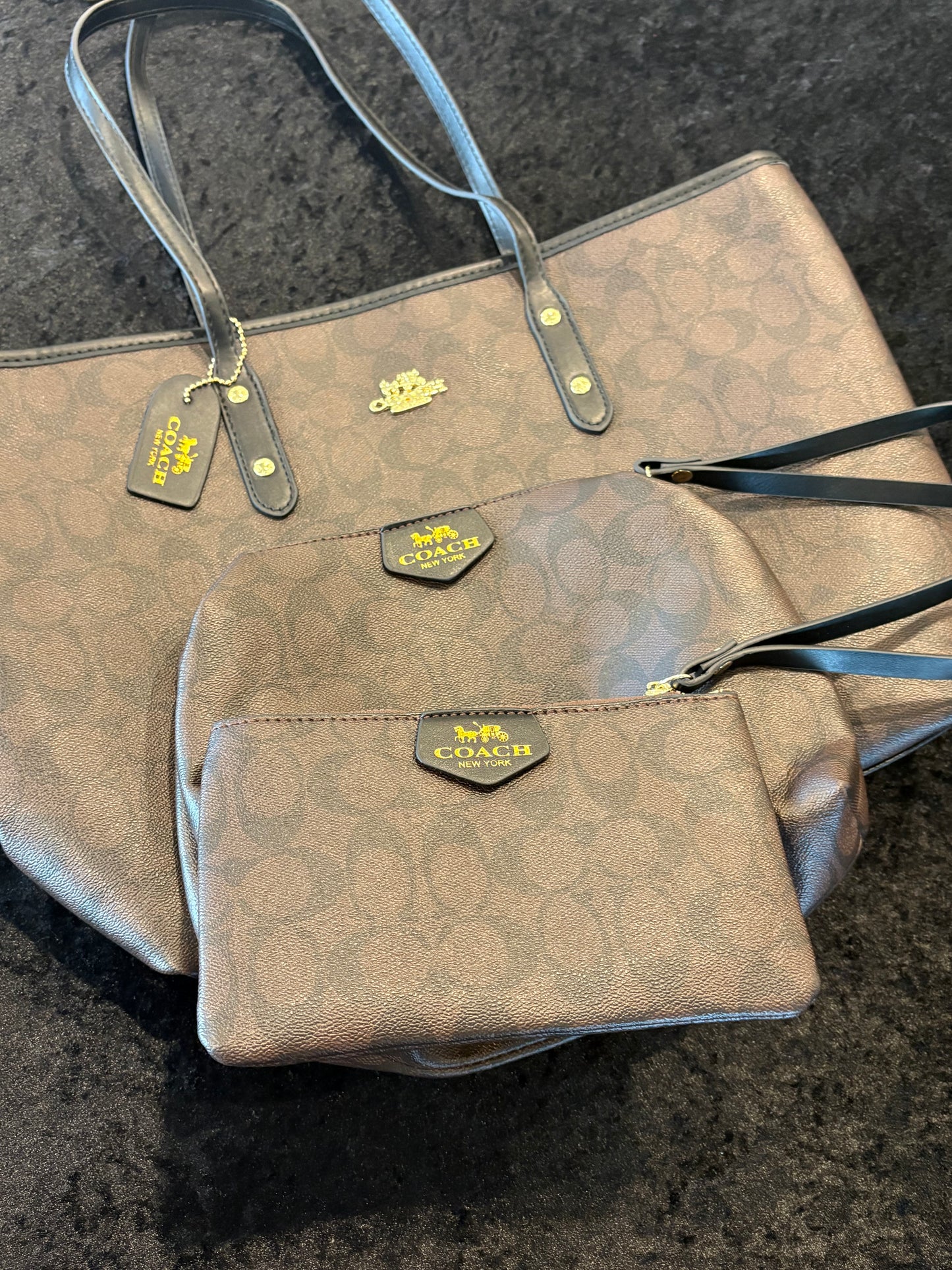 Luxe Trio Travel Set – Brown Monogram Tote, Pouch & Wristlet