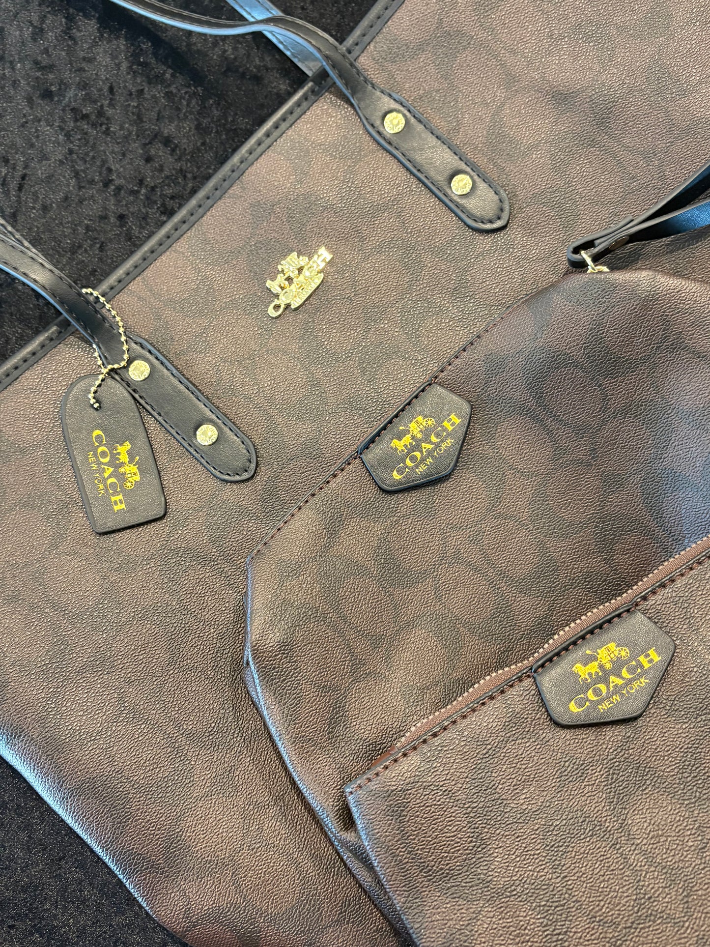 Luxe Trio Travel Set – Brown Monogram Tote, Pouch & Wristlet
