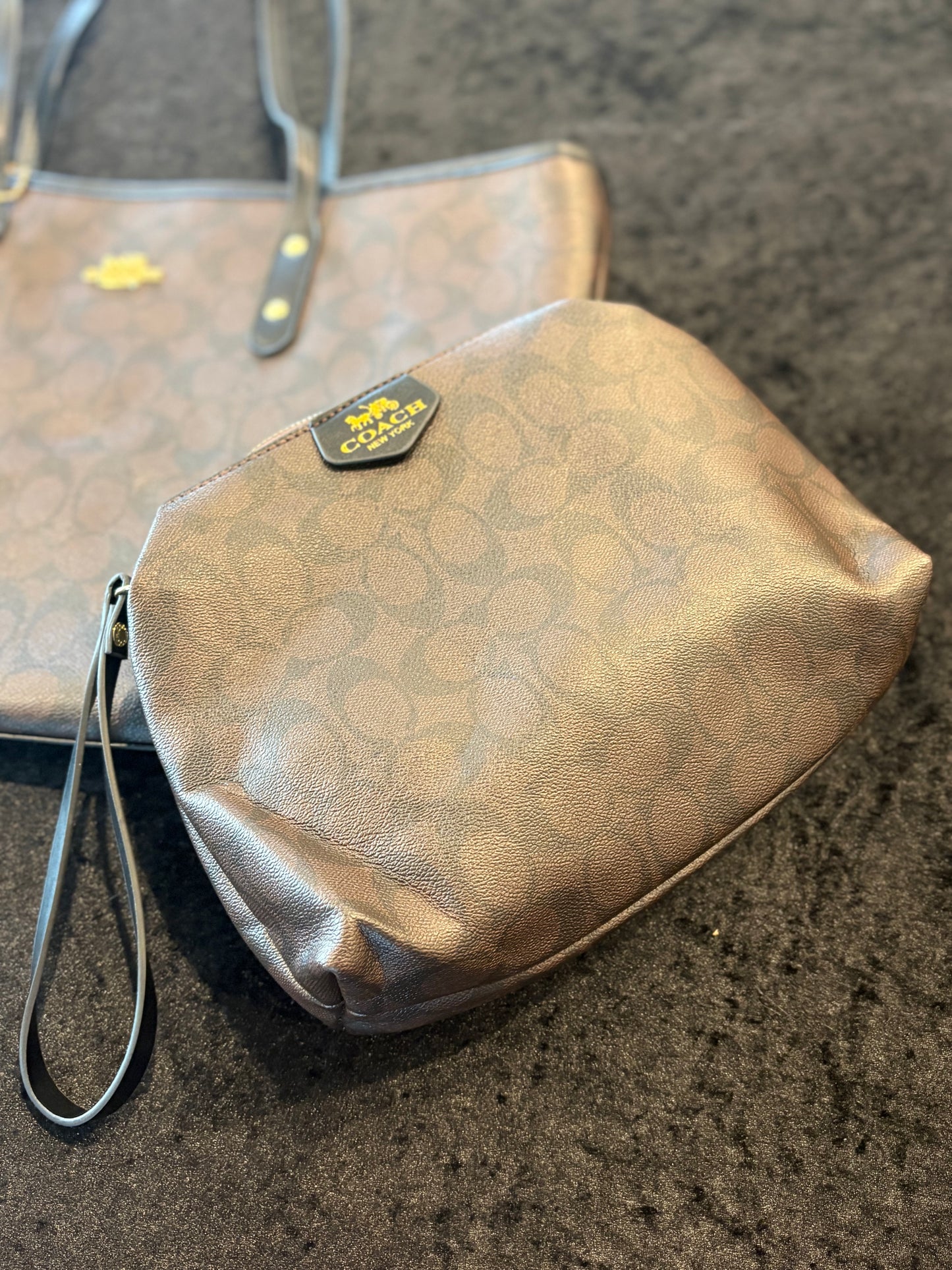 Luxe Trio Travel Set – Brown Monogram Tote, Pouch & Wristlet