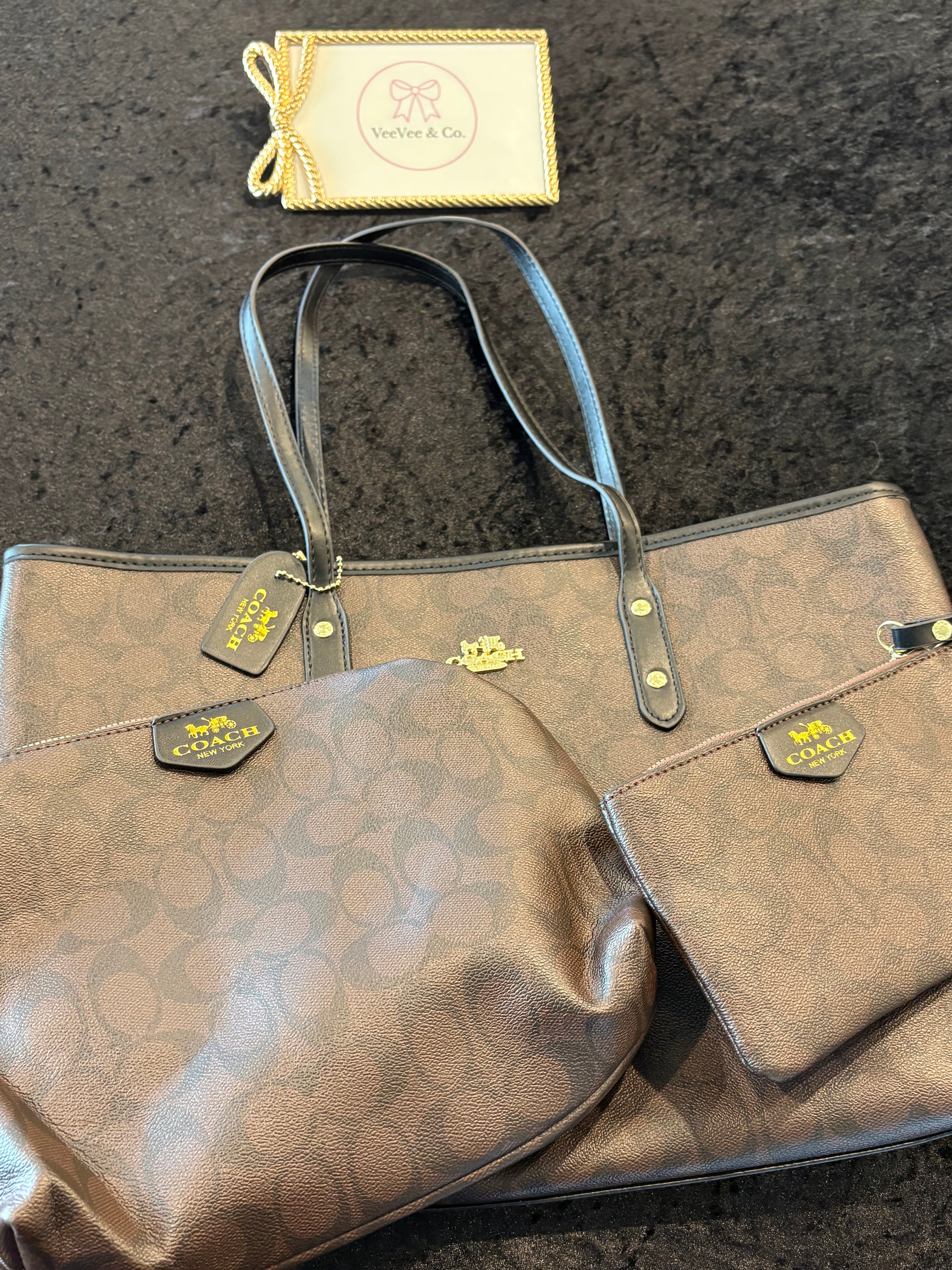 Luxe Trio Travel Set – Brown Monogram Tote, Pouch & Wristlet