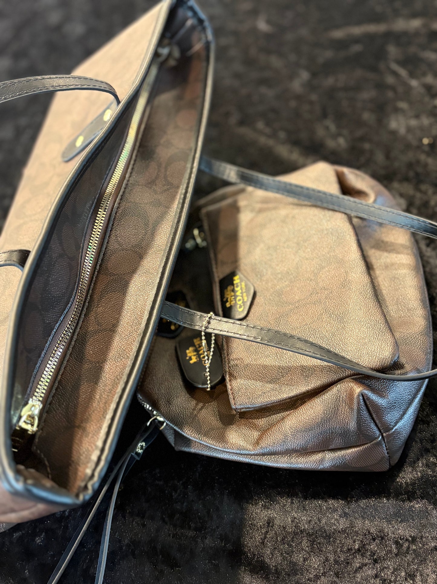 Luxe Trio Travel Set – Brown Monogram Tote, Pouch & Wristlet