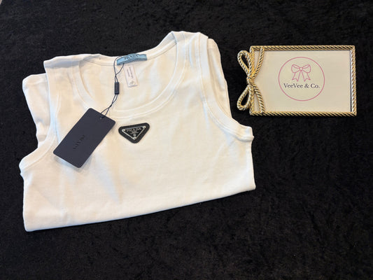 Soft Luxe Logo Ribbed Tank | White Minimalist Cami (Fits Like L)