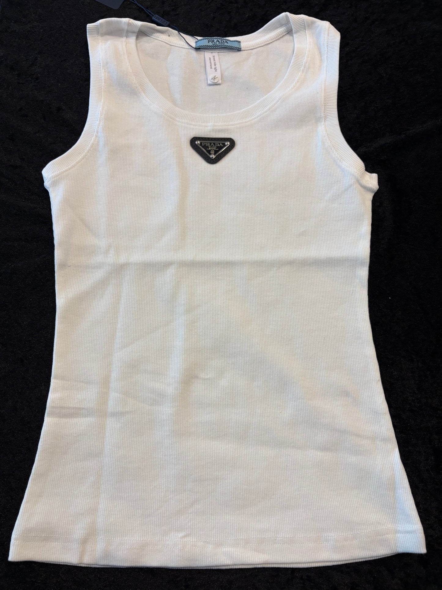 Soft Luxe Logo Ribbed Tank | White Minimalist Cami (Fits Like L)