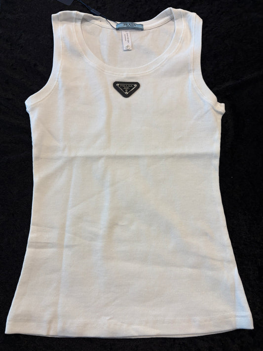 Soft Luxe Logo Ribbed Tank | White Minimalist Cami (Fits Like L)