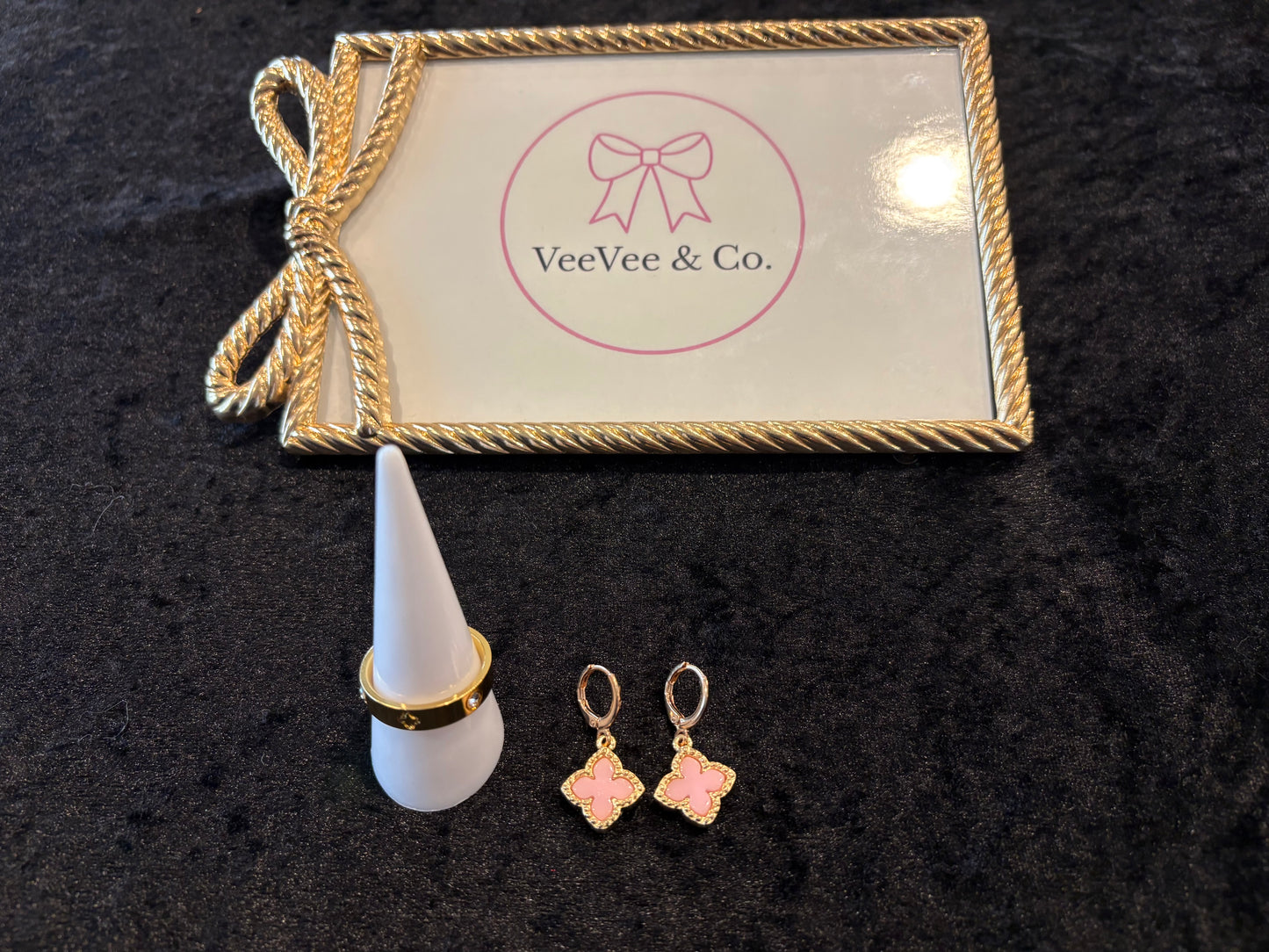 Pretty in Pink & Gold ✨ Statement Earrings + Screw Band Ring Set