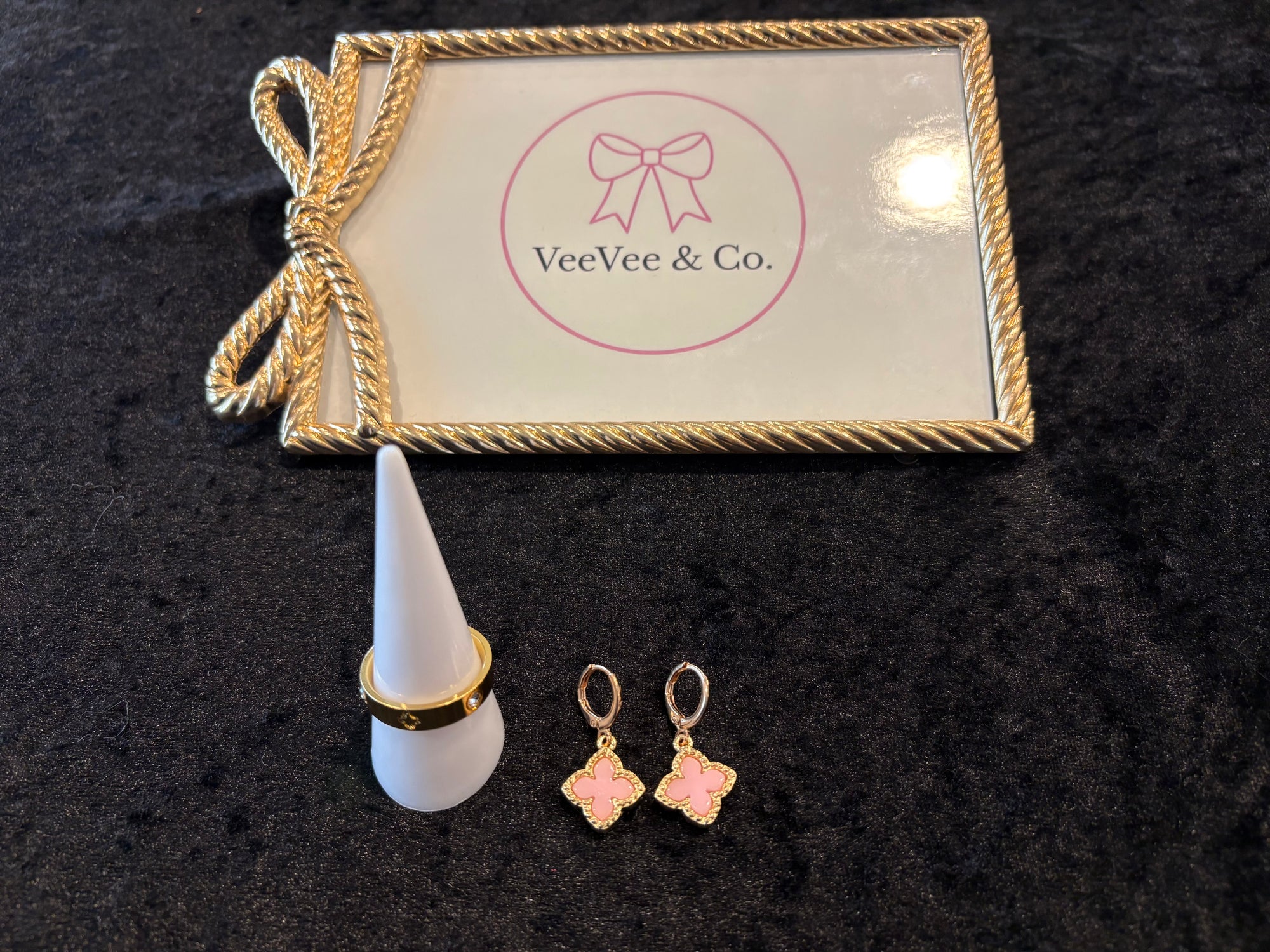 Pretty in Pink & Gold ✨ Statement Earrings + Screw Band Ring Set