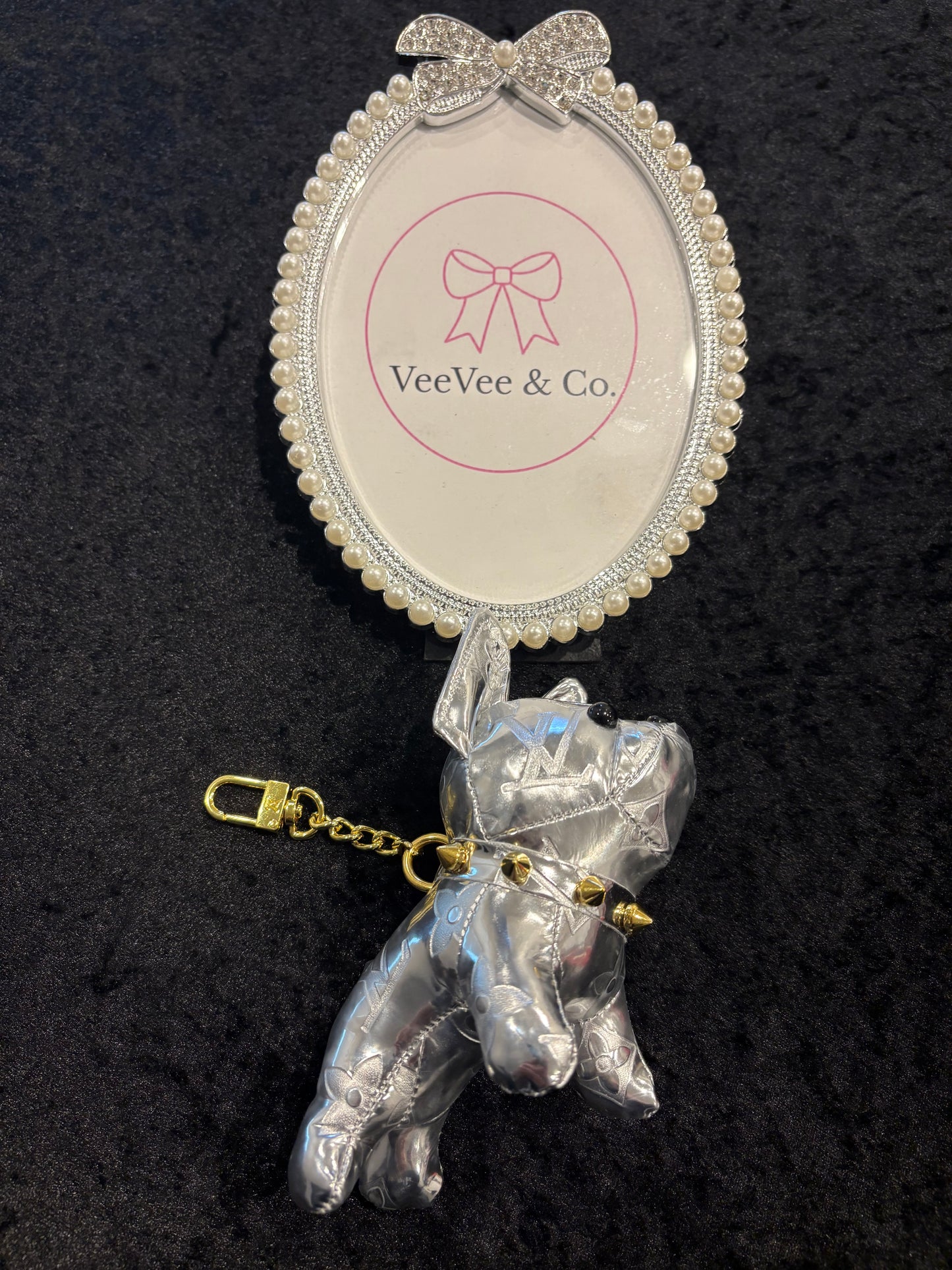 Glam Silver Pup Keychain Charm