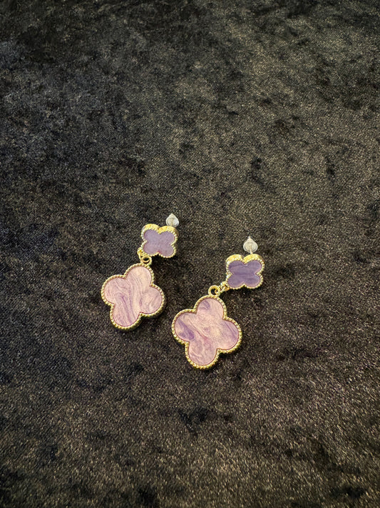 Amethyst Clover Drop Earrings