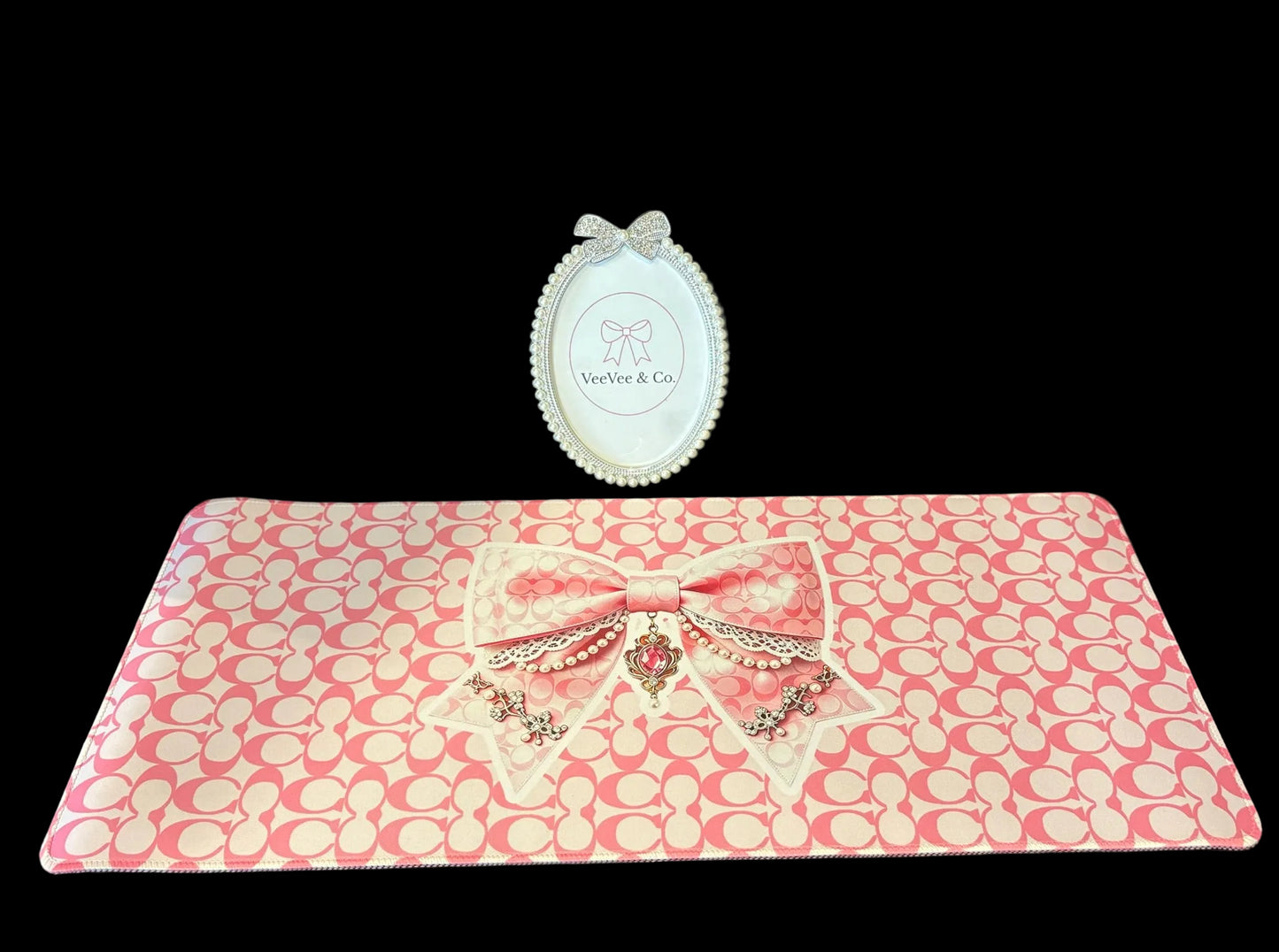 Pretty in Pink Desk Mat ✧ Bow & Logo Workspace Pad