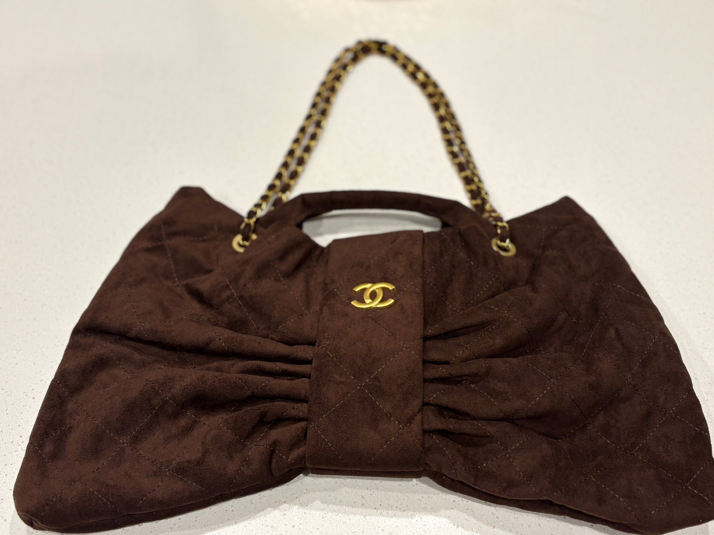 Golden Touch Chocolate Velvet Bow Purse