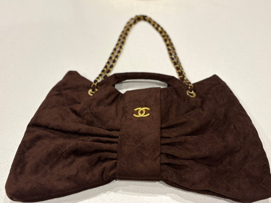 Golden Touch Chocolate Velvet Bow Purse