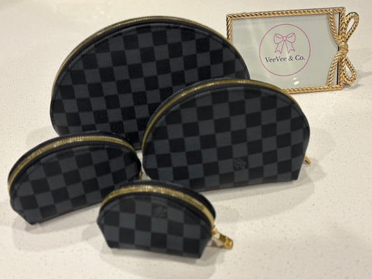 Checkered Cosmetic Pouch Set (4 piece)