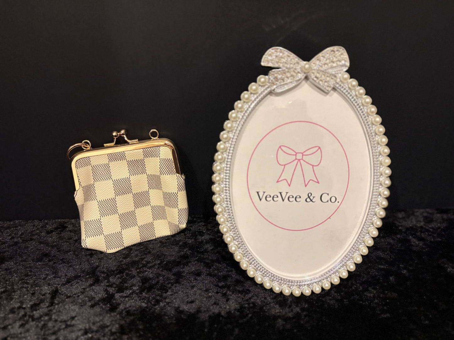 Ivory Check Kiss Lock Pouch