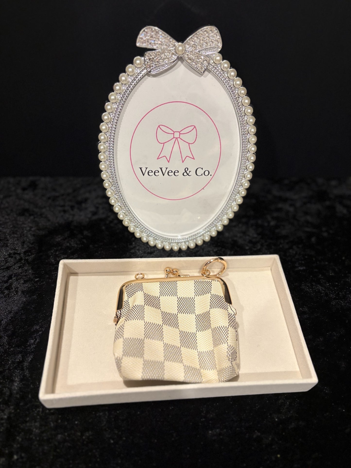 Ivory Check Kiss Lock Pouch