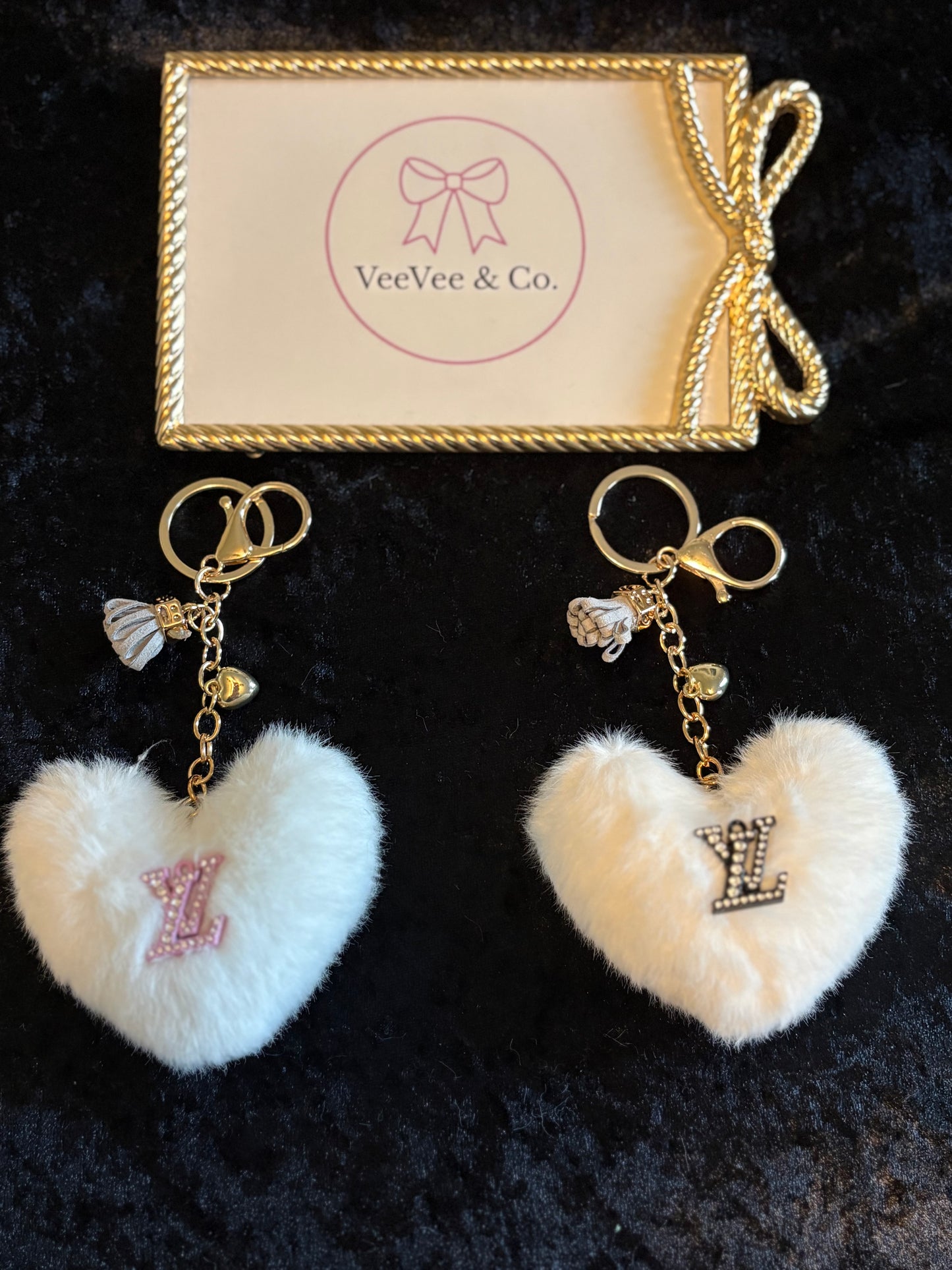 Rhinestone Monogram Puff Keychain Charm