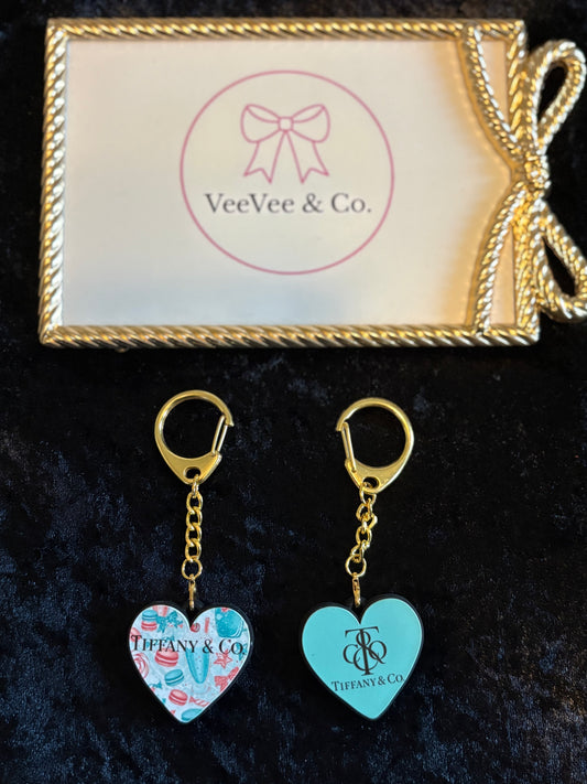 Heart Keychains – Sweet Treat & Signature Blue | Double-Sided Boutique Charm with Gold Clasp