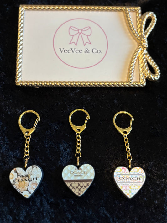 Heart Keychain Collection – Boutique Floral & Signature Styles | Double-Sided Charm with Gold Clasp