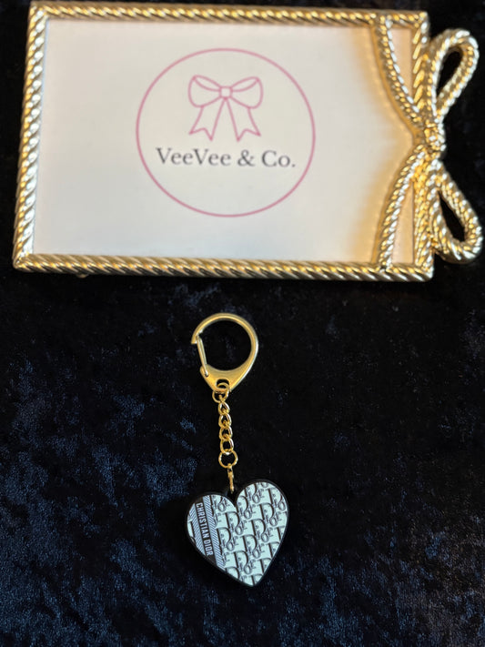 Navy Blue Heart Keychain – Boutique Signature Style | Double-Sided Charm with Gold Clasp