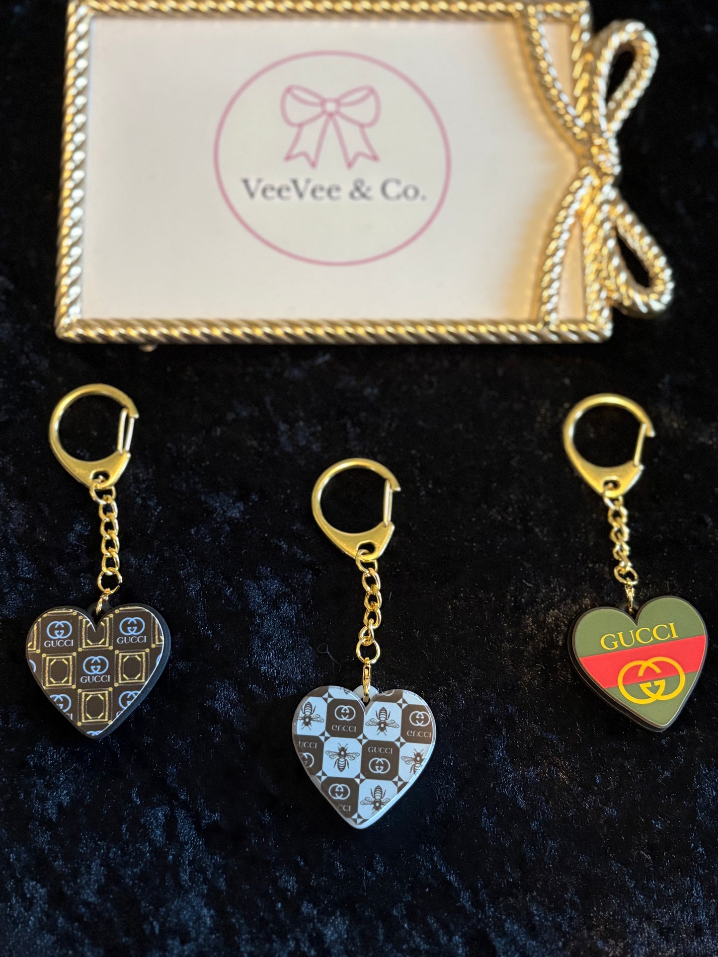 Heart Keychain Collection – Boutique Signature Styles | Double-Sided Charm with Gold Clasp