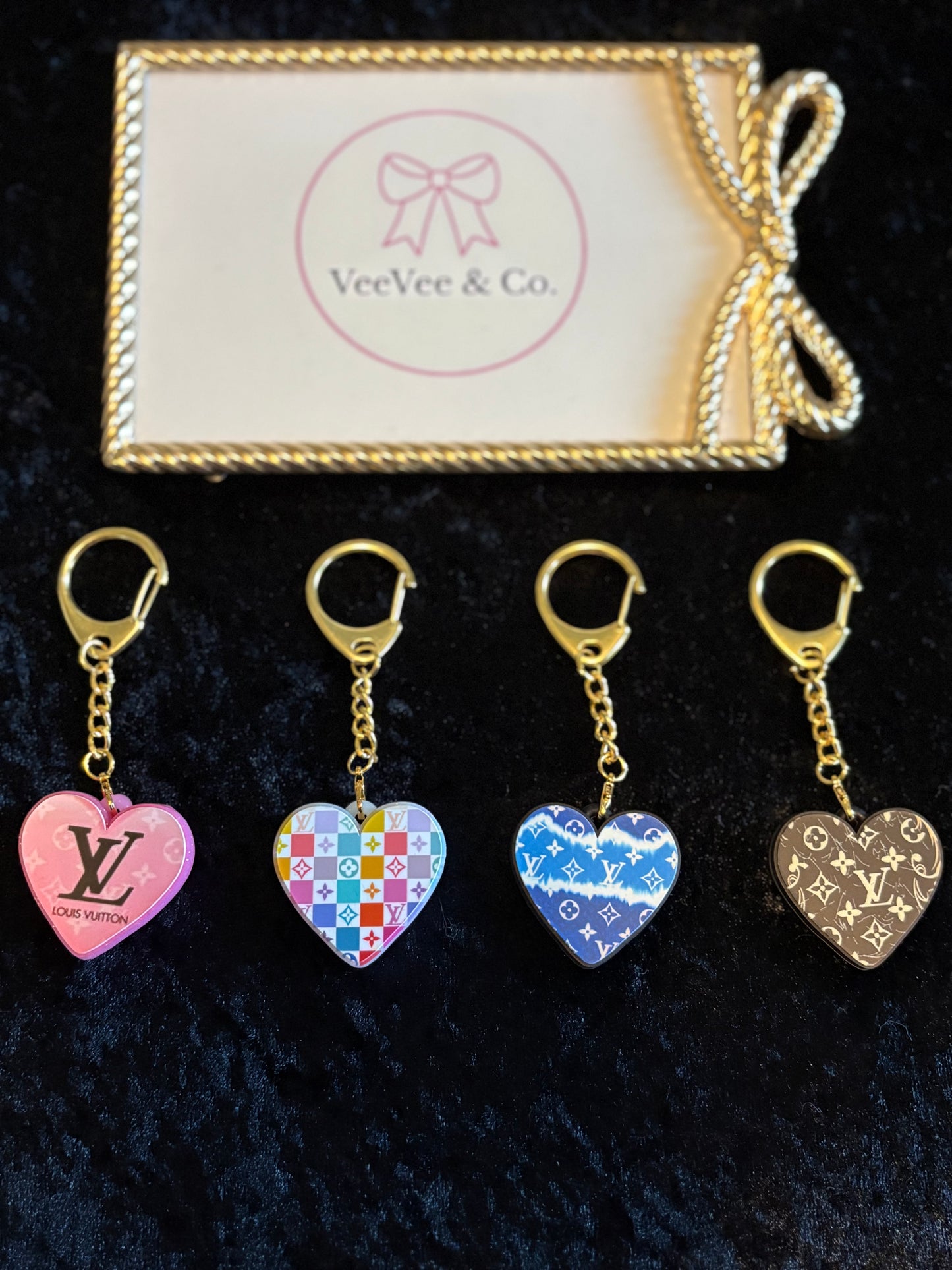 Heart Keychain Collection – Boutique Signature Styles | Double-Sided Charm with Gold Clasp
