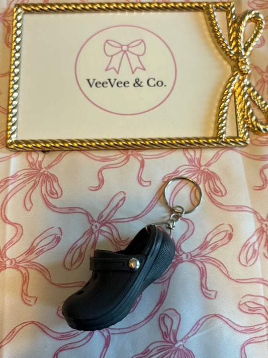 Mini Croc Keychain – Boutique Black Charm | Silver Chain & Key Ring