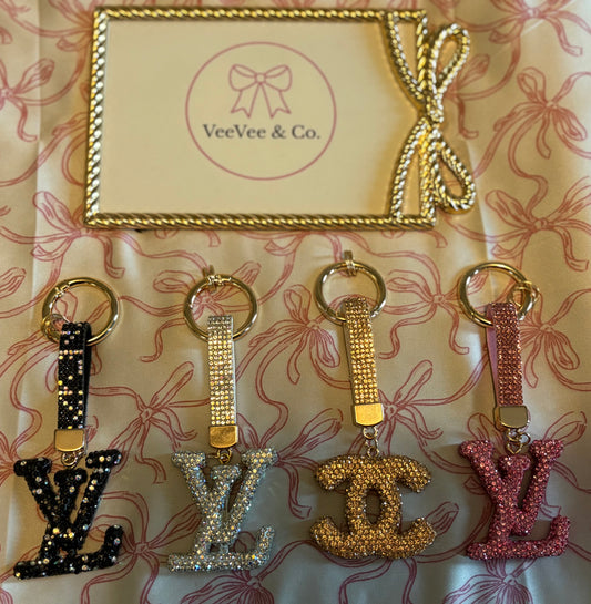 Rhinestone Logo Keychain Collection – Gold Key Ring | Boutique Luxe Charms