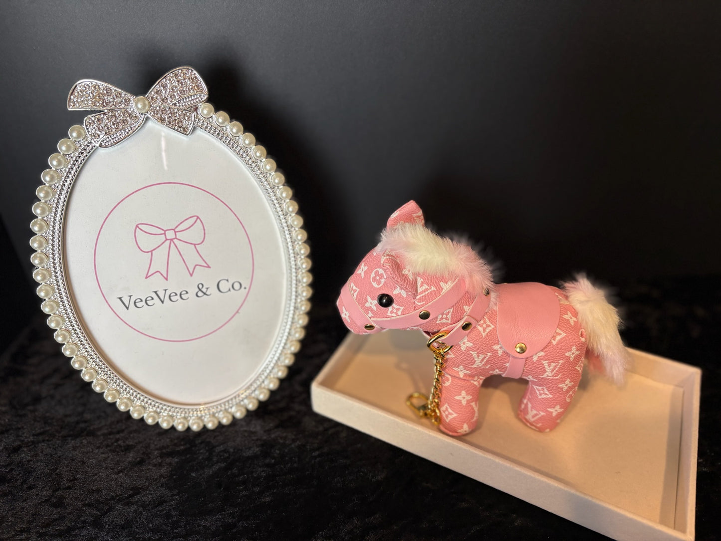 Saddle Sweet Charm – Pink Monogram Horse Keychain