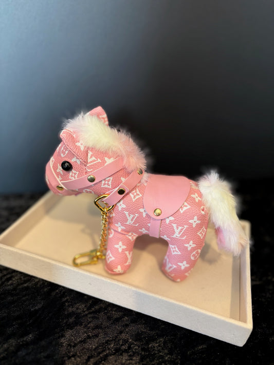 Saddle Sweet Charm – Pink Monogram Horse Keychain