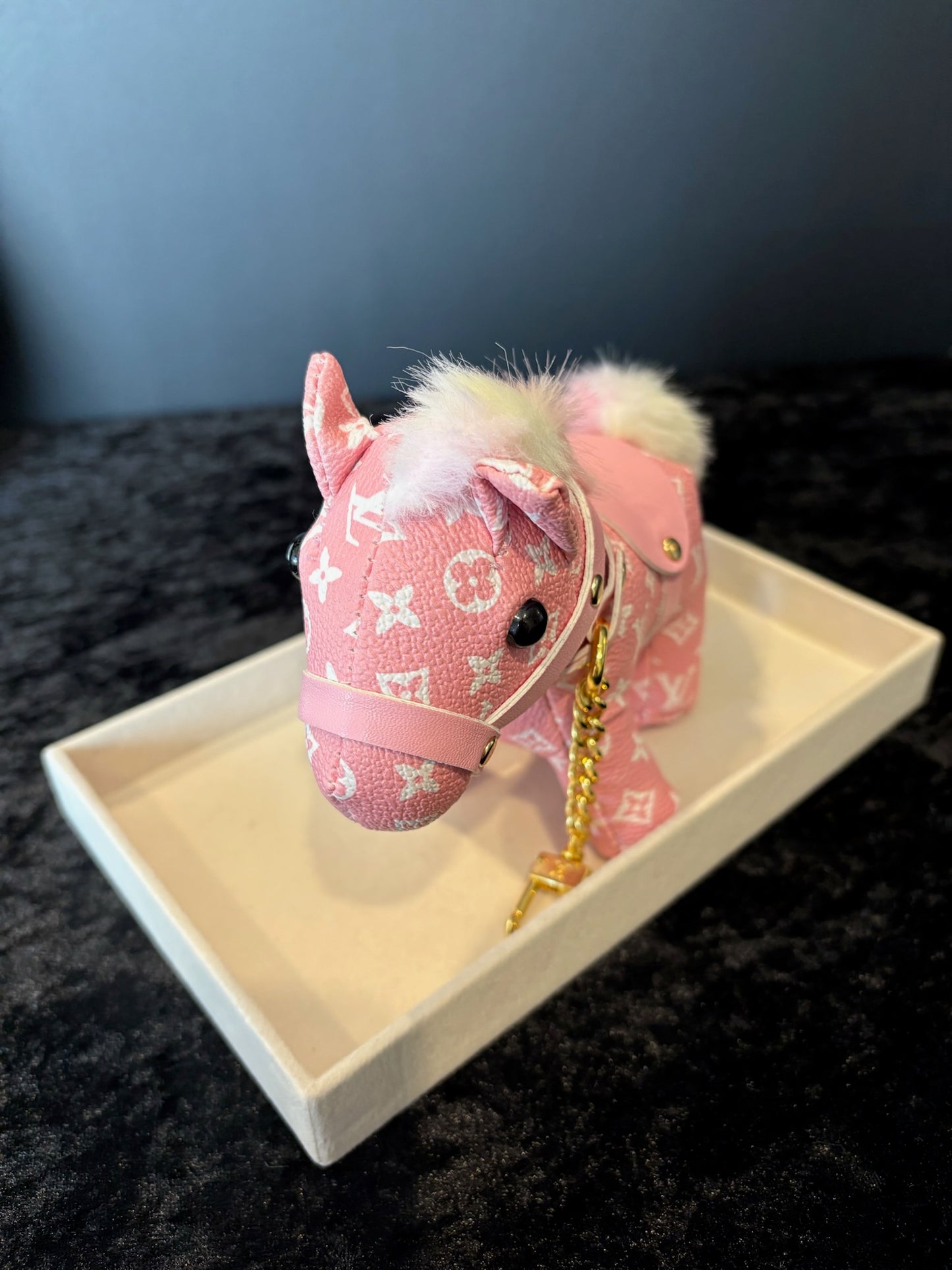 Saddle Sweet Charm – Pink Monogram Horse Keychain