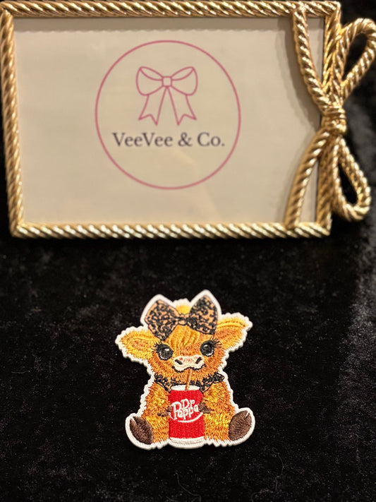 Sippin’ Sweet Highland Cow Iron-On Patch
